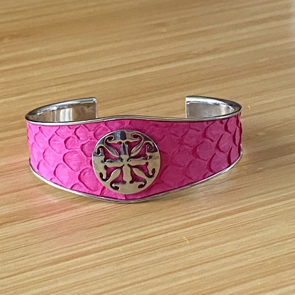 Rustic Cuff  Monique Python Lipstick PInk & Silver Cuff Bracelet